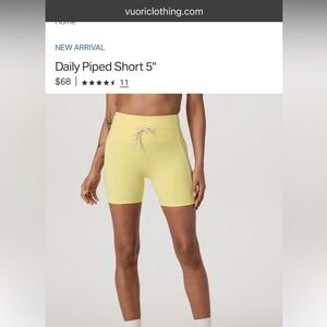 Vuori Daily Piped Short 5”-Sunny Yellow Performance Shorts